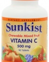 Sunkist Vitamin C Chewable Tablets, 500 Mg, Mixed Fruit, 90-Count Bottles (Pack of 2)