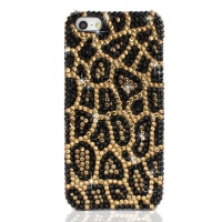 NOVA CASE ® Chic Series 3D Bling Crystal iPhone Case for iPhone 5- Leopard Print (Package includes: soft pouch, screen protector, extra crystals)