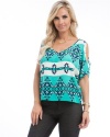 MOD 20 Women's Native Button Back Top Aqua S(60016)