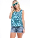 MOD 20 Women's Diamond Zigzag Cut Out Back Tank Aqua M(15802)