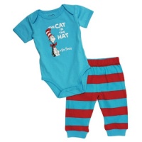 Dr. Seuss Short Sleeve Bodysuit and Pants, Blue Cat, 6 Months