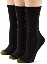 Gold Toe Women's Floral Fashion 3 Pack Socks, Black, 9-11