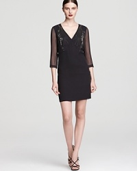 Prepare for envious stares wherever you take this chic-defining Robert Rodriguez dress -- in pure silk, this stunning LBD lights up the room with pops of metallic shine and alluring sheer sleeves.