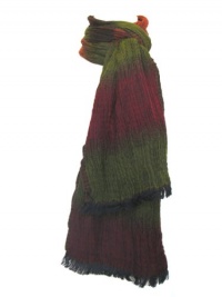 Banded Crushed Wool Scarf Stole Wrap Shawl Olive Green Red Grey Unisex