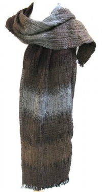 Banded Crushed Wool Scarf Stole Wrap Shawl Coffee Brown Gray Unisex