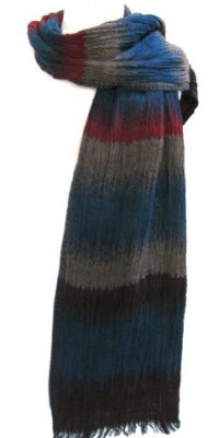 Banded Crushed Wool Scarf Stole Wrap Shawl Blue Red Grey Unisex