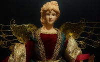 NEW 16 Christmas Tree Angel Topper Ceramic Head & Hands Red Velvet Dress