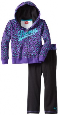 Puma - Kids Girls 2-6X Little Leopard Print Hoodie Set, Royal Purple, 6X