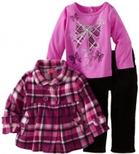 Young Hearts Girls 2-6X 3 Piece Plaid Bow Micro Polar Fleece Set