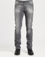 Impeccable Italian denim is tailored with a slimmer straight-leg and treated and distressed to resemble with a washed, well-worn look.Five-pocket styleInseam, about 3298% cotton/2% elastaneDry cleanMade in Italy