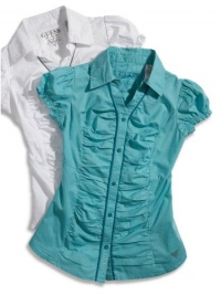 GUESS Kids Girls Big Girl Shirred-Front Top, AQUA (14)