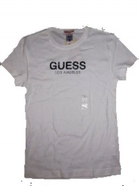 Guess T Shirt Stretchy Fitted Tee Tops Junior Teens Los Angeles Rhinestone Logo Large White