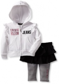 Calvin Klein Baby-Girl's Infant Hooded Top With Skegging, White, 12 Months