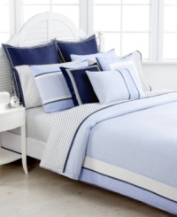 Preppy polish. A simple blue and white stripe pattern and coordinating polka dot elements make a classic statement in this Hilfiger Stripe comforter set from Tommy Hilfiger. Finished with blue, navy and white frame borders. Reverses to stripes.