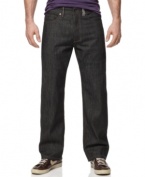 A dark wash and comfortable, relaxed fit make these Sean John jeans a must-have for relaxed weekend wear.