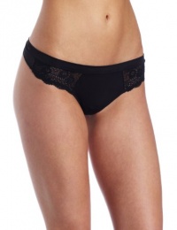 OnGossamer Women's Sleek and Lace Thong, Black, Small