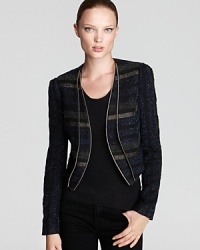 Pair Rebecca Minkoff's metallic tweed jacket with a sheath dress at the office, then with skinnies and a slouchy tee for after-hours affairs.