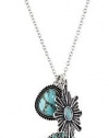 Lucky Brand Necklace, Silver-Tone 22 Turquoise Set Stone Disk Necklace