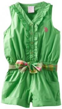 U.S. Polo Assn. Girls 2-6X Ruffled Button-Up Romper