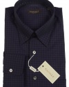 Canali Italy Purple Mini Checks Shirt Medium M Regular Fit Mens