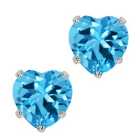 2.00 Ct Heart Shape Swiss Blue Topaz 10k White Gold Stud Earrings 6mm