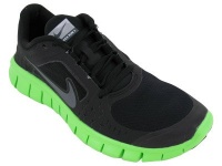 Nike Kids's NIKE FREE RUN 3 (GS) RUNNING SHOES 3.5 (BLACK/DARK GREY/ELECTRIC GREEN)