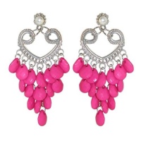 Chandelier Earrings with Acrylic Baubles, in Pink with Silver Finish