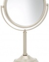 Jerdon JP910NB 6-Inch Tabletop Two-Sided Swivel Vanity Mirror with 10x Magnification, 11-Inch Height, Nickel Finish