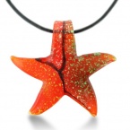 Red Murano Glass Starfish Pendant on 19 Inch Black Leather Cord Necklace Necklace