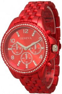 107 Women's Geneva Red Boyfriend Style Watch with Chrono Design