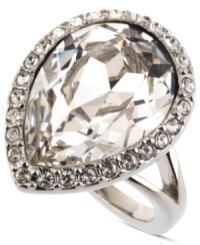 Sweetly sophisticated. Givenchy's chic cocktail ring boasts a large glass crystal cut in pear-shape, surrounded by smaller accents. Crafted in silver tone mixed metal. Size 7.