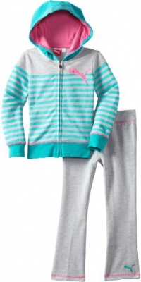 Puma - Kids Girls 2-6X Little Striped Hoodie Set, Spectra Green, 6X