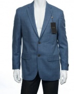 Tasso Elba Medium blue Plaid Wool LS Blazer