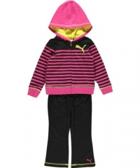 Puma - Kids Baby-Girls Infant Stripes Hoodie Set, Raspberry Rose, 18 Months