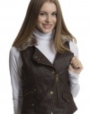 Dollhouse Lamb Touch Zip and Snap Front Motocycle Vest with Faux Fur Collar