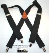 1-1/2 Wide Basic Black Suspenders X-back with Silver Clips