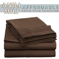 Anili Mili's Triple Stitch Embroidery Affordable 4 PC Bed Sheet Set - Queen Size, Chocolate Brown