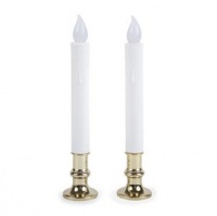 Extra Bright Flameless Battery Taper Candle Set with Auto Timer & Removeable Base, Gold