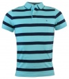 Tommy Hilfiger Mens Custom Fit Striped Logo Polo Shirt - M - Aqua/Navy