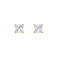 14K Yellow Gold 4mm Princess CZ Solitaire Basket Stud Earrings with Screw-back