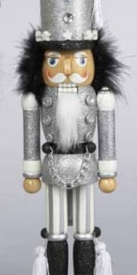 17 Hollywood Decorative Silver Glittered Soldier Wooden Christmas Nutcracker