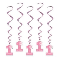 1st Birthday Whirls (pink) Party Accessory  (1 count) (5/Pkg)