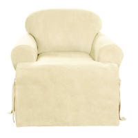 Sure Fit Soft Suede 1-Piece T-Cushion Chair Slipcover, Cream