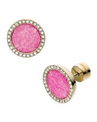 Michael Kors Gold Earrings with Pink Jade Disc and Clear Pave Crystals MKJ2670