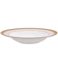 Noritake makes any occasion memorable with the opulent Odessa Gold rim soup bowl. Wide bands of etched gold and pale gray with delicate blooms adorn classic bone china.