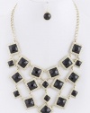 Fashion Jewelry - SQUARE HAMMERED JEWEL LINKED NECKLACE SET - By Fashion Destination | Free Shipping (Black)