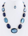 Fashion Jewelry - OVAL JEWEL LINED NECKLACE SET - By Fashion Destination | Free Shipping (Navy)