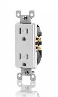 Leviton T5325-W 15 Amp 125 Volt, Tamper Resistant, Decora Duplex Receptacle, Straight Blade, Grounding, White