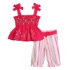 Young Hearts Infant Baby Girls 2 Piece Pink Tank Top Striped Pants Belt Set