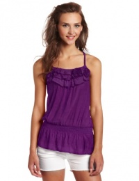 A. Byer Juniors Smock Waist Ruffled Front Tank Top